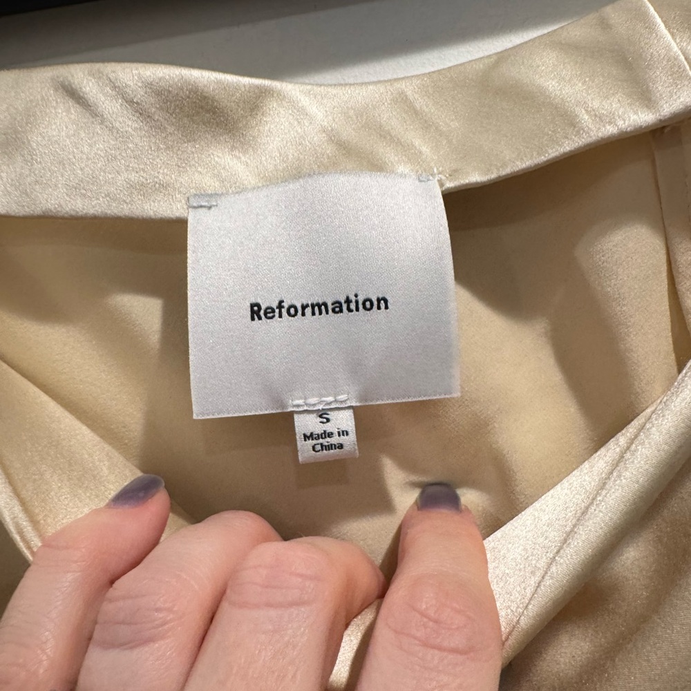Reformation Cream Satin Midi Slip Skirt with Lace Hem - Picture 7 of 10